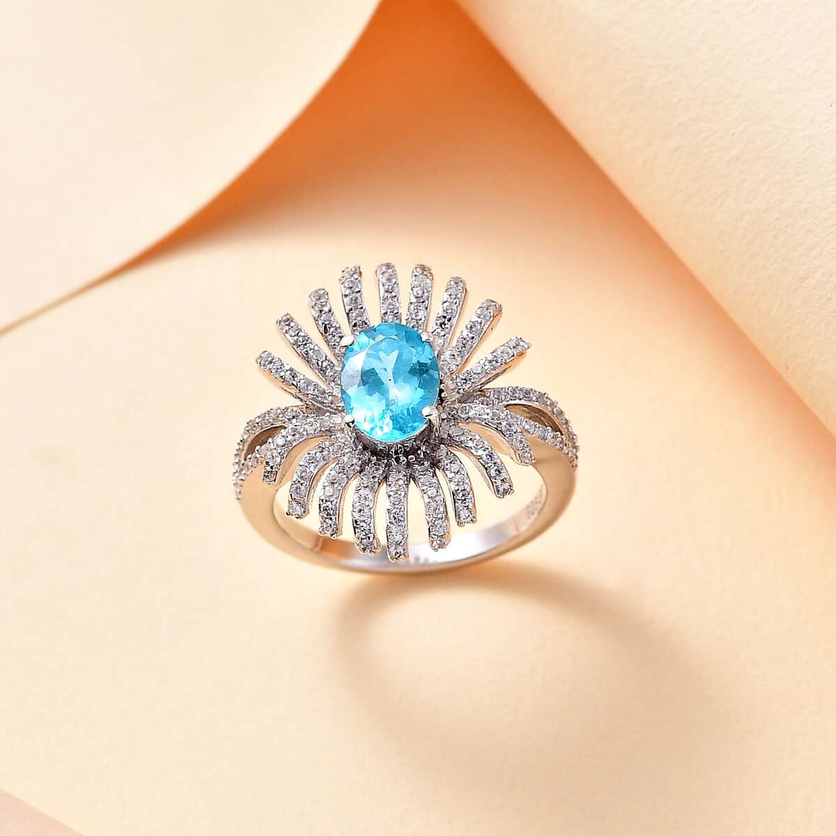 GP Italian Garden Collection Apatite and White Zircon 2.35 ctw Fiordaliso Ring in Rhodium Over Sterling Silver (Size 10.0) image number 1