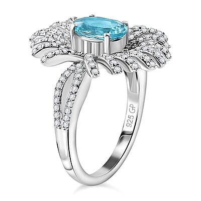 GP Italian Garden Collection Apatite and White Zircon 2.35 ctw Fiordaliso Ring in Rhodium Over Sterling Silver (Size 10.0)