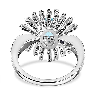 GP Italian Garden Collection Apatite and White Zircon 2.35 ctw Fiordaliso Ring in Rhodium Over Sterling Silver (Size 10.0)