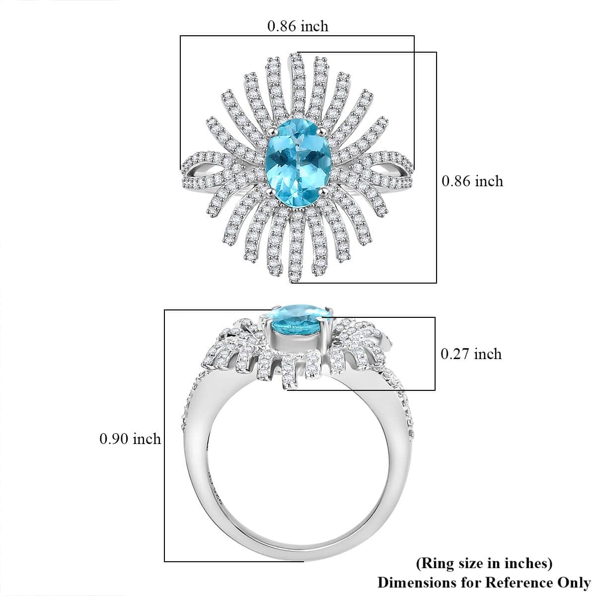 GP Italian Garden Collection Apatite and White Zircon 2.35 ctw Fiordaliso Ring in Rhodium Over Sterling Silver (Size 10.0) image number 5