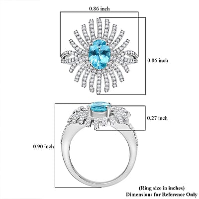 GP Italian Garden Collection Apatite and White Zircon 2.35 ctw Fiordaliso Ring in Rhodium Over Sterling Silver (Size 10.0)
