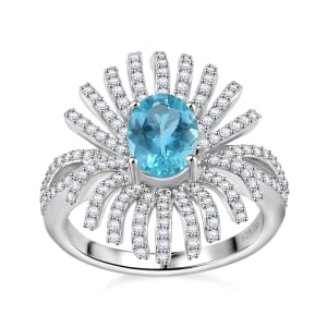 GP Italian Garden Collection Apatite and White Zircon 2.35 ctw Fiordaliso Ring in Rhodium Over Sterling Silver (Size 7.0)