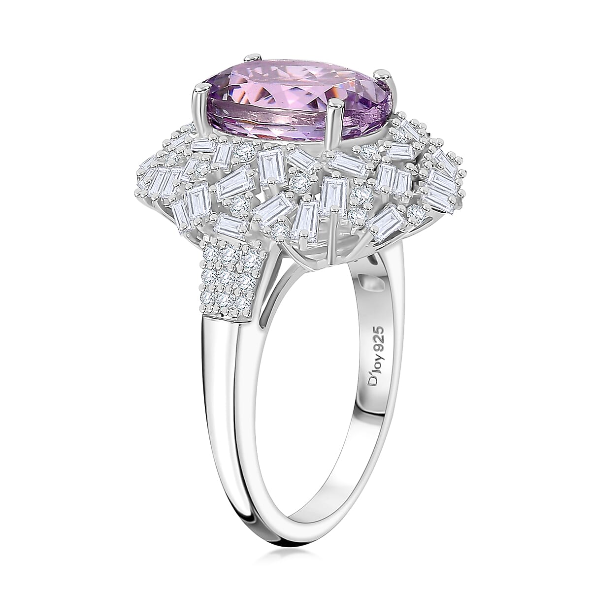 Premium Martha Rocha Kunzite, Moissanite Majestic Radiance Ring in Rhodium Over Sterling Silver (Size 10.0) 6.80 ctw