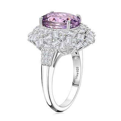 Premium Martha Rocha Kunzite, Moissanite Majestic Radiance Ring in Rhodium Over Sterling Silver (Size 10.0) 6.80 ctw