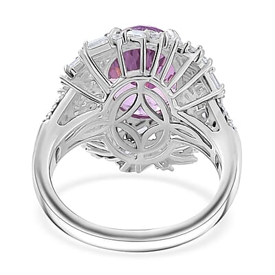 Premium Martha Rocha Kunzite, Moissanite Majestic Radiance Ring in Rhodium Over Sterling Silver (Size 10.0) 6.80 ctw