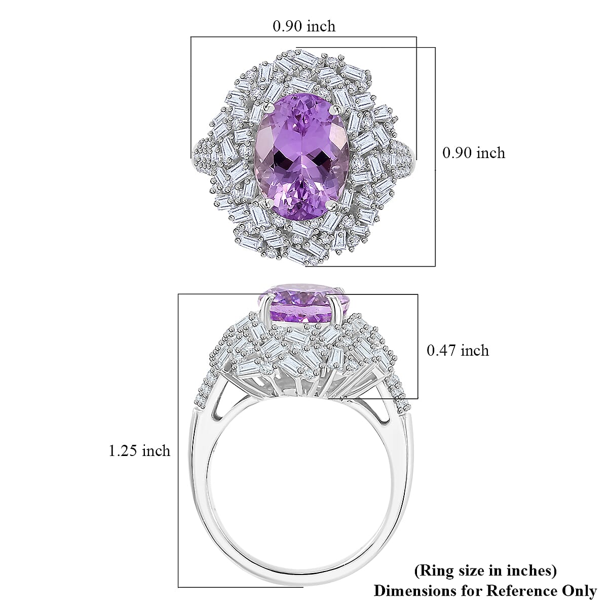 Premium Martha Rocha Kunzite, Moissanite Majestic Radiance Ring in Rhodium Over Sterling Silver (Size 10.0) 6.80 ctw