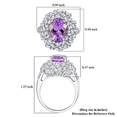 Premium Martha Rocha Kunzite, Moissanite Majestic Radiance Ring in Rhodium Over Sterling Silver (Size 10.0) 6.80 ctw