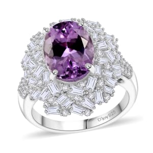 Premium Martha Rocha Kunzite and Moissanite 6.80 ctw Majestic Radiance Ring in Rhodium Over Sterling Silver (Size 9.0) 