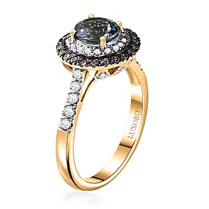 Luxoro AAA Santa Maria Aquamarine, Natural Champagne and G-H I2 Diamond 1.85 ctw Ring in 14K Yellow Gold (Size  9.5)