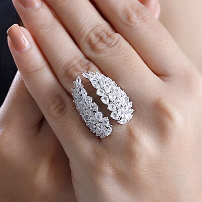 GP Amore Collection White Zircon 8.35 ctw Angel Wings Ring in Rhodium Over Sterling Silver (Size 10.0) 