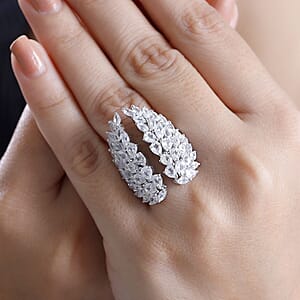 GP Amore Collection White Zircon 8.35 ctw Angel Wings Ring in Rhodium Over Sterling Silver (Size 7.0) 