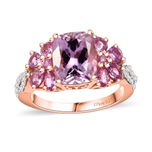Premium Martha Rocha Kunzite and Multi Gemstone 5.75 ctw Cherry Blossom Ring in 18K Vermeil Rose Gold Over Sterling Silver (Size 7.0)