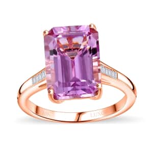 Luxoro Premium Martha Rocha Kunzite and Natural Pink Diamond 9.80 ctw Art Deco Ring in 10K Rose Gold (Size 10.0)