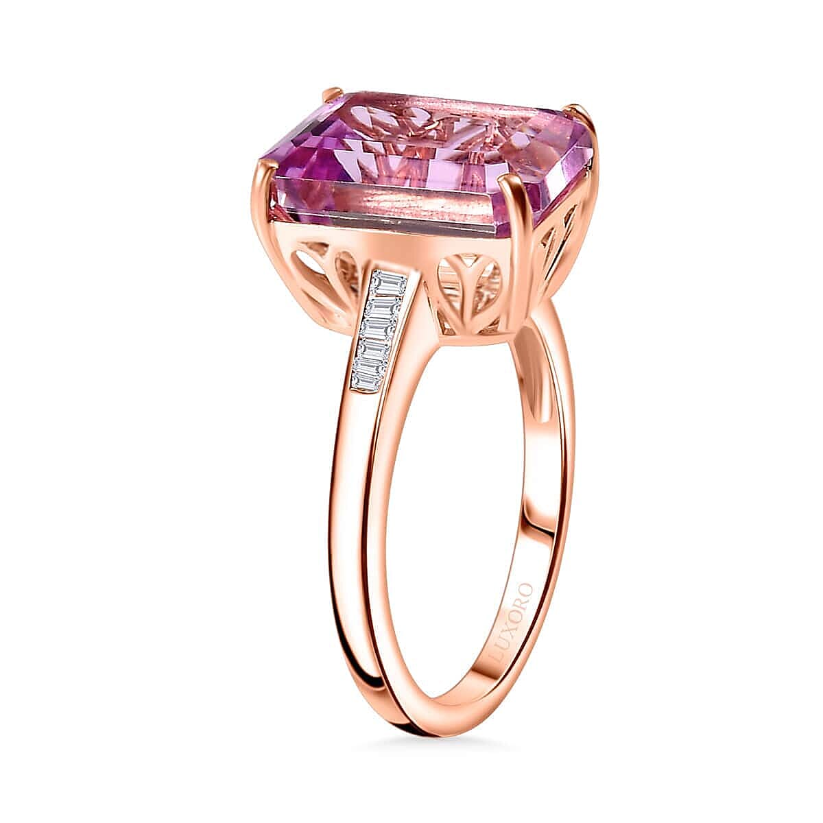 Luxoro Premium Martha Rocha Kunzite and Natural Pink Diamond 9.80 ctw Art Deco Ring in 10K Rose Gold (Size 9.5) image number 3