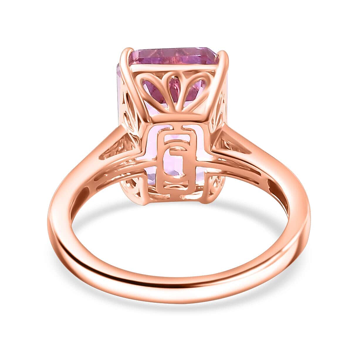 Luxoro Premium Martha Rocha Kunzite and Natural Pink Diamond 9.80 ctw Art Deco Ring in 10K Rose Gold (Size 9.5) image number 4