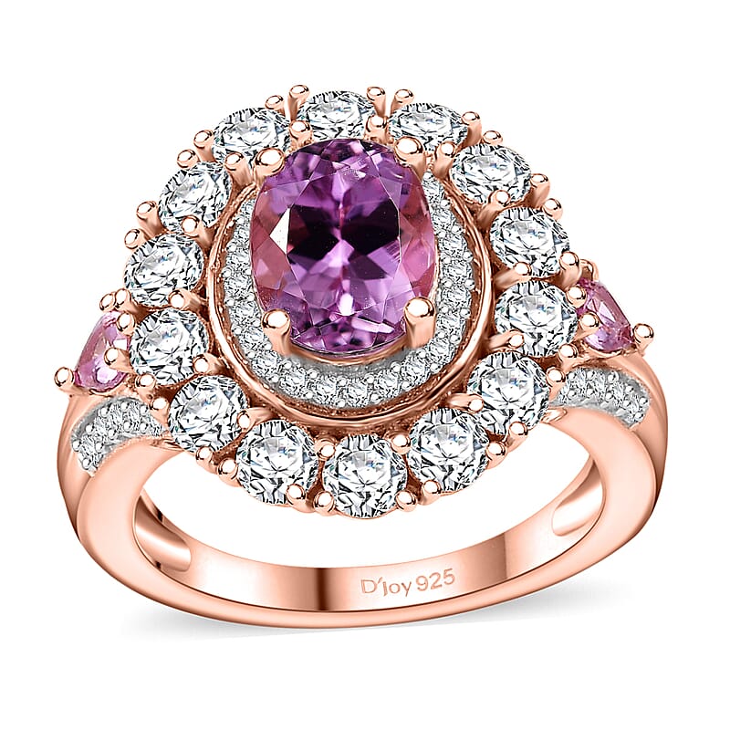 Premium Martha Rocha Kunzite and Multi Gemstone 4.30 ctw Double Halo Ring in 18K Vermeil RG Over Sterling Silver (Size 6.0)