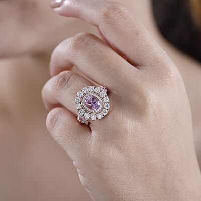 Premium Martha Rocha Kunzite and Multi Gemstone 4.30 ctw Double Halo Ring in 18K Vermeil RG Over Sterling Silver (Size 6.0)