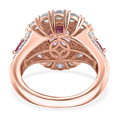 Premium Martha Rocha Kunzite and Multi Gemstone 4.30 ctw Double Halo Ring in 18K Vermeil RG Over Sterling Silver (Size 6.0)