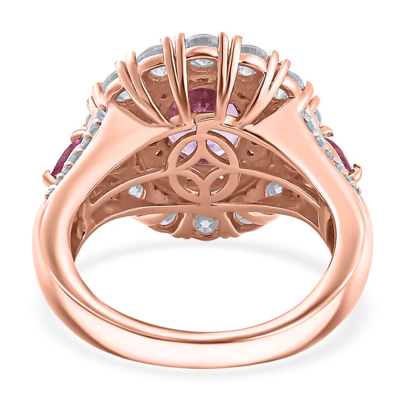 Premium Martha Rocha Kunzite and Multi Gemstone 4.30 ctw Double Halo Ring in 18K Vermeil RG Over Sterling Silver (Size 6.0)