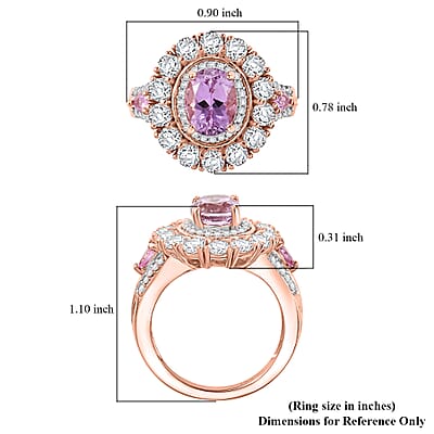Premium Martha Rocha Kunzite and Multi Gemstone 4.30 ctw Double Halo Ring in 18K Vermeil RG Over Sterling Silver (Size 6.0)