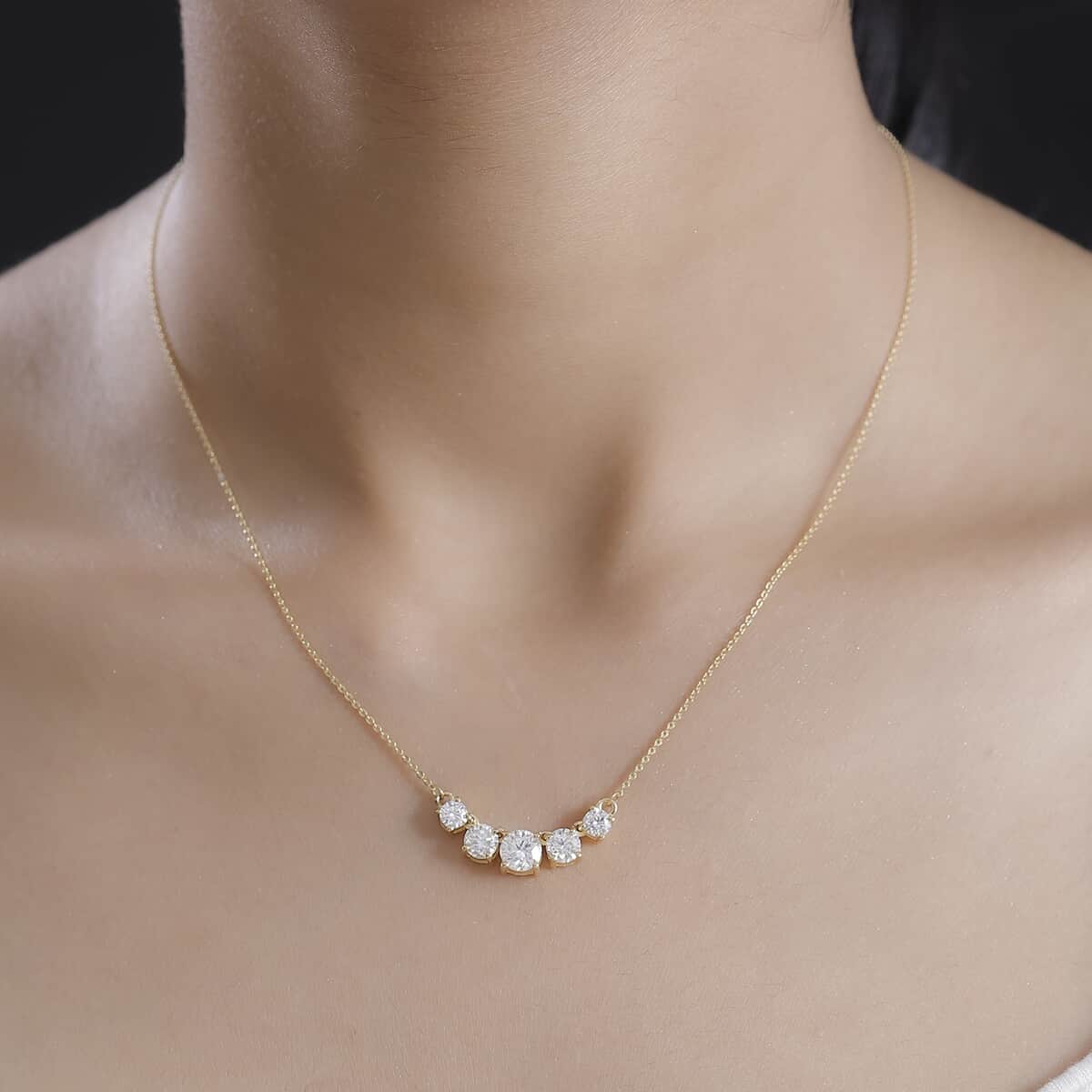 Moissanite 2.15 ctw Necklace in 18K Vermeil Yellow Gold Over Sterling Silver 18 Inches image number 2