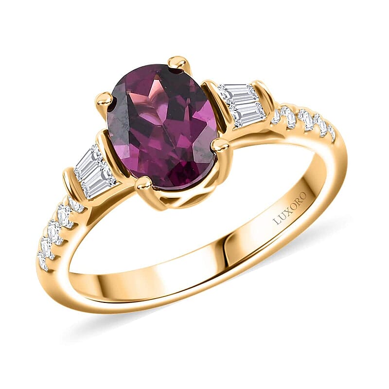 Certified & Appraised Luxoro AAA Radiant Ember Garnet and G-H I2 Diamond 1.75 ctw Ring in 10K Yellow Gold (Size 10.0)