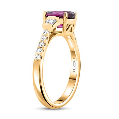 Certified & Appraised Luxoro AAA Radiant Ember Garnet and G-H I2 Diamond 1.75 ctw Ring in 10K Yellow Gold (Size 10.0)