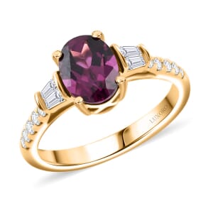 Certified & Appraised Luxoro AAA Radiant Ember Garnet and G-H I2 Diamond 1.75 ctw Ring in 10K Yellow Gold (Size 7.0)