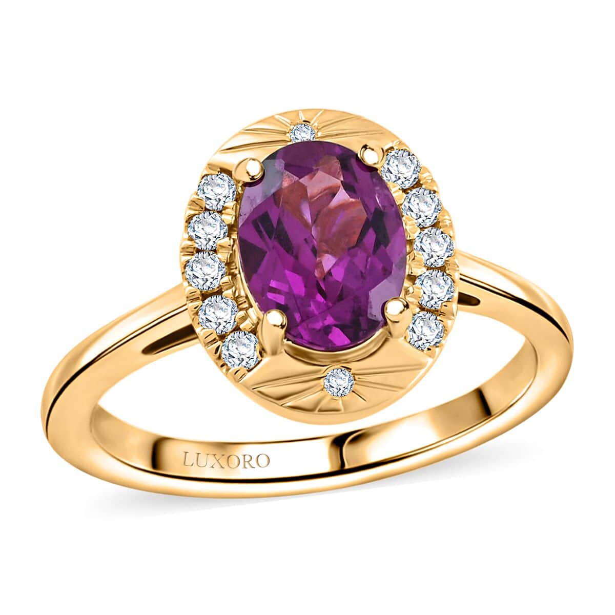 Luxoro AAA Radiant Ember Garnet and G-H I2 Diamond 1.60 ctw Ring in 10K Yellow Gold (Size 10.0) image number 0