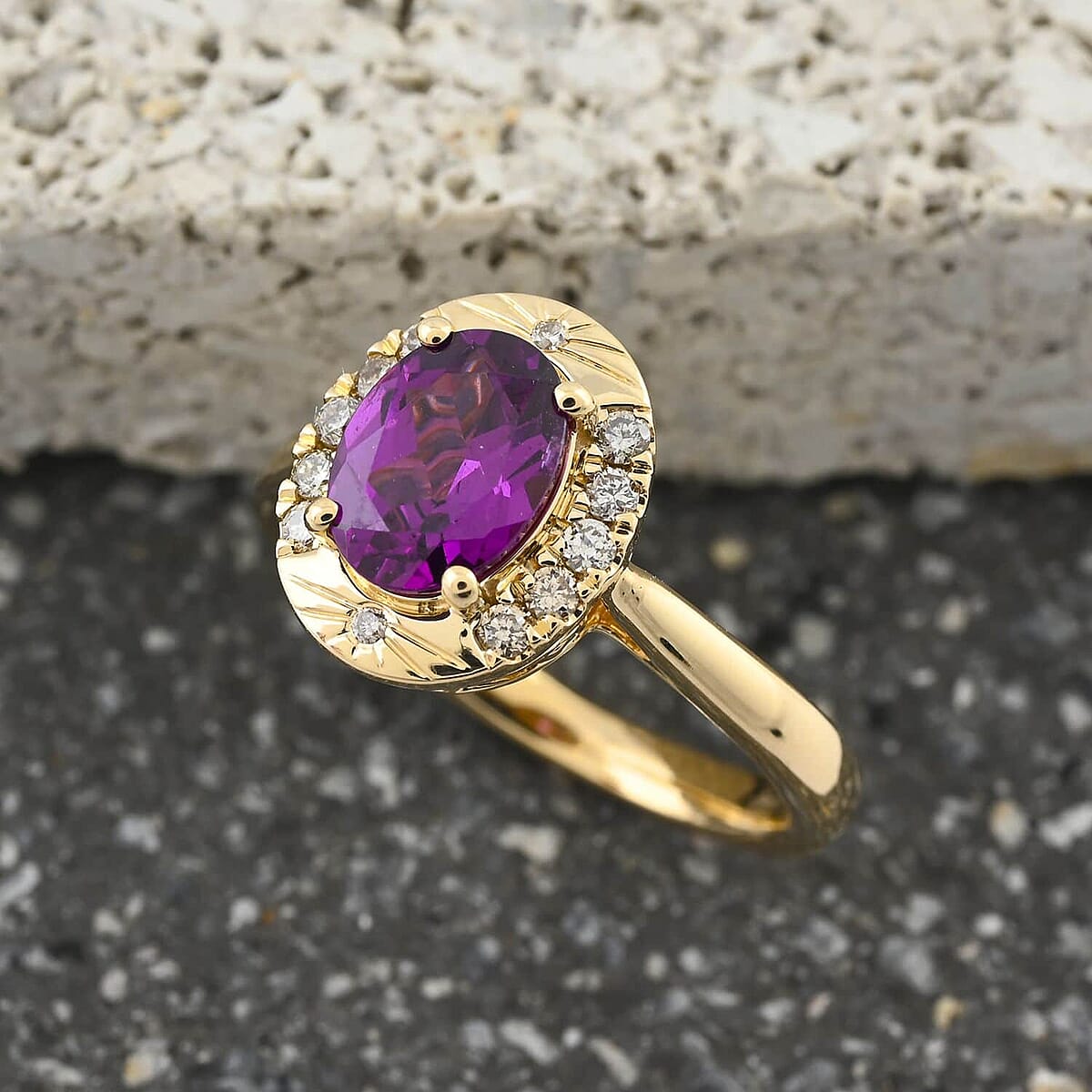 Luxoro AAA Radiant Ember Garnet and G-H I2 Diamond 1.60 ctw Ring in 10K Yellow Gold (Size 12.0) image number 1