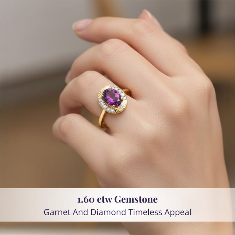 Luxoro AAA Radiant Ember Garnet and G-H I2 Diamond 1.60 ctw Ring in 10K Yellow Gold (Size 12.0)