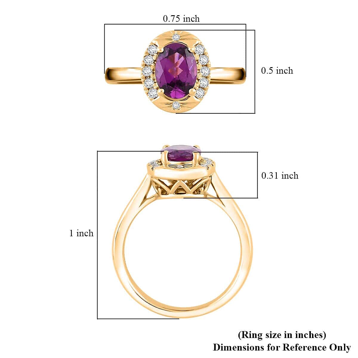 Luxoro AAA Radiant Ember Garnet and G-H I2 Diamond 1.60 ctw Ring in 10K Yellow Gold (Size 12.0) image number 5