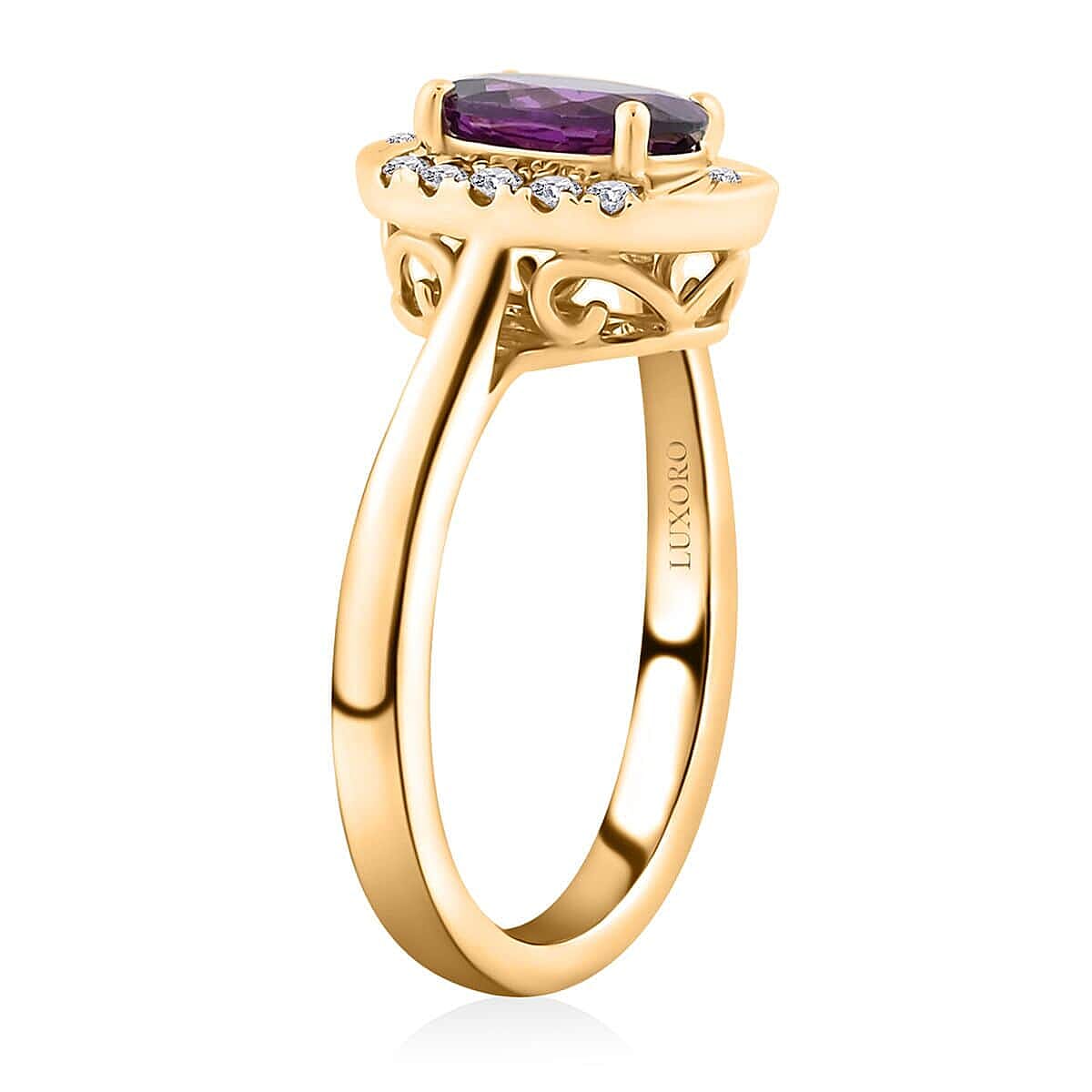 Luxoro AAA Radiant Ember Garnet and G-H I2 Diamond 1.60 ctw Ring in 10K Yellow Gold (Size 6.0) image number 3