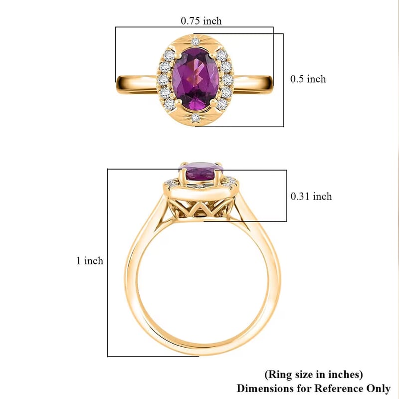 Luxoro AAA Radiant Ember Garnet and G-H I2 Diamond 1.60 ctw Ring in 10K Yellow Gold (Size 7.0)