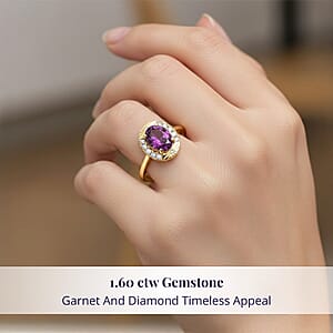 Luxoro AAA Radiant Ember Garnet and G-H I2 Diamond 1.60 ctw Ring in 10K Yellow Gold (Size 7.5)
