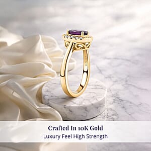 Luxoro AAA Radiant Ember Garnet and G-H I2 Diamond 1.60 ctw Ring in 10K Yellow Gold (Size 7.5)