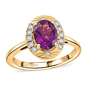 Luxoro AAA Radiant Ember Garnet and G-H I2 Diamond 1.60 ctw Ring in 10K Yellow Gold (Size 8.0)