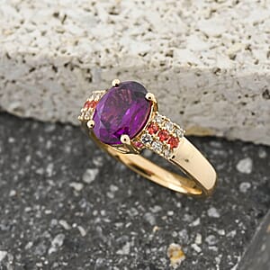Certified & Appraised Luxoro AAA Radiant Ember Garnet, Padparadscha Sapphire and G-H I2 Diamond 2.60 ctw Ring in 10K Yellow Gold (Size 10.0) 4.15 Grams
