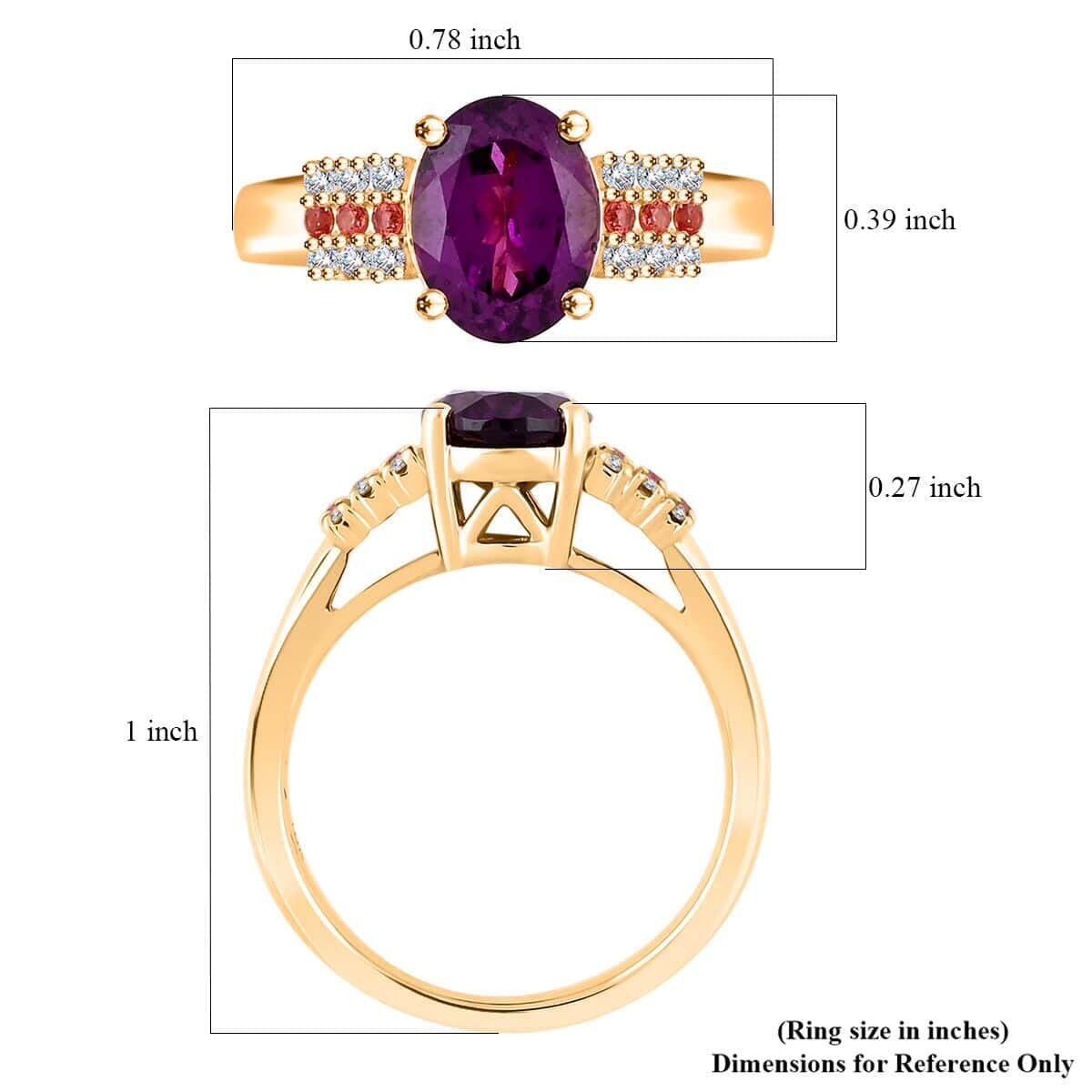 Certified & Appraised Luxoro AAA Radiant Ember Garnet, Padparadscha Sapphire and G-H I2 Diamond 2.60 ctw Ring in 10K Yellow Gold (Size 10.0) 4.15 Grams image number 5