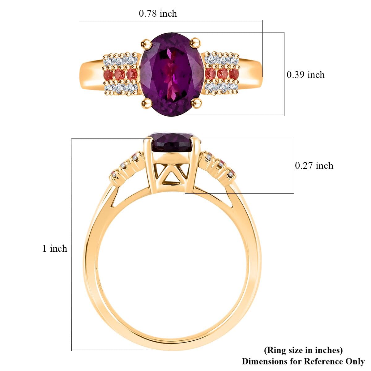 Certified & Appraised Luxoro AAA Radiant Ember Garnet, Padparadscha Sapphire and G-H I2 Diamond 2.60 ctw Ring in 10K Yellow Gold (Size 8.0) 4.15 Grams image number 5