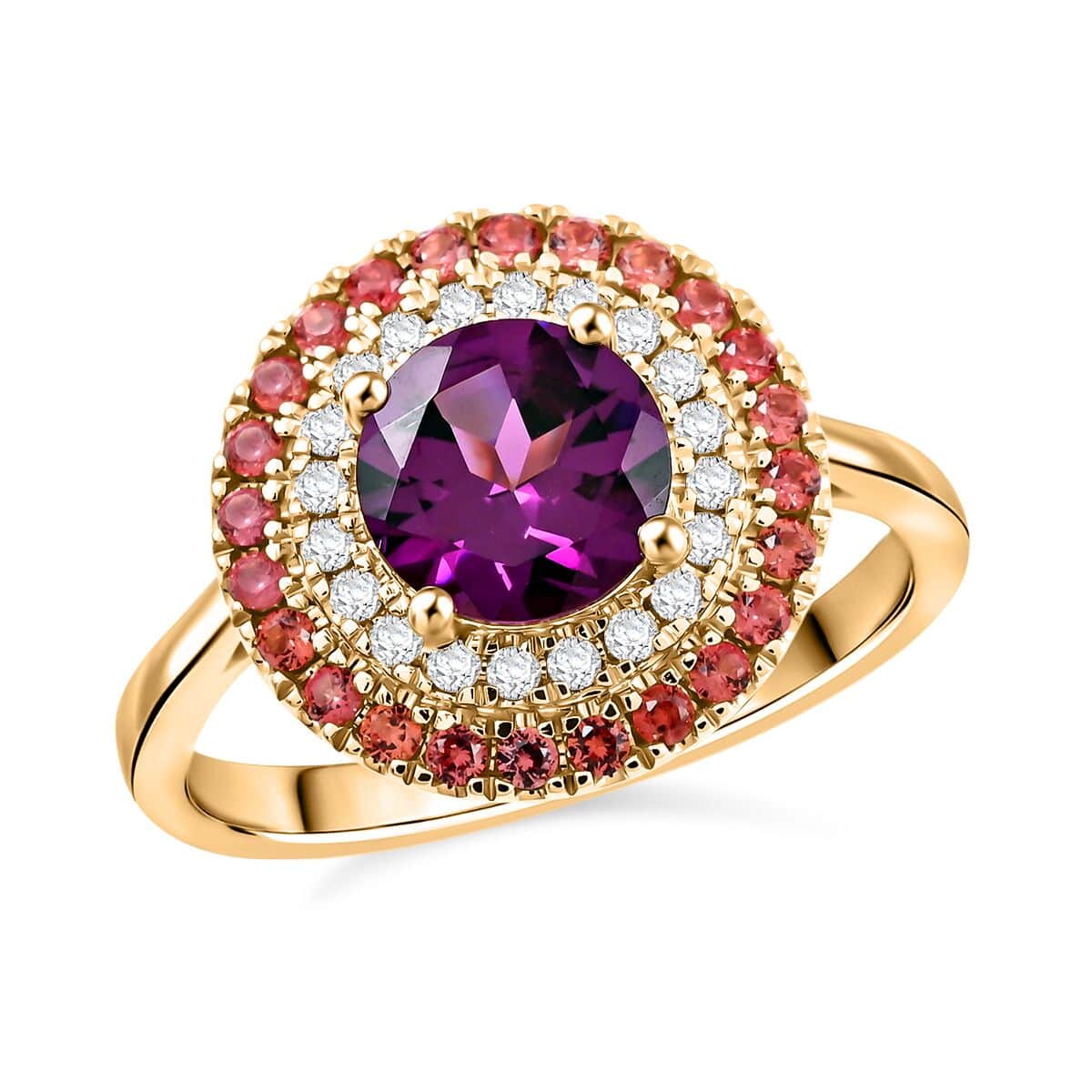 Luxoro AAA Radiant Ember Garnet, Padparadscha Sapphire and G-H I2 Diamond 2.15 ctw Ring in 10K Yellow Gold (Size 10.0) 4.35 Grams image number 0