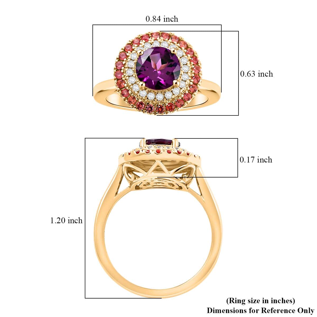 Luxoro AAA Radiant Ember Garnet, Padparadscha Sapphire and G-H I2 Diamond 2.15 ctw Ring in 10K Yellow Gold (Size 10.0) 4.35 Grams image number 5