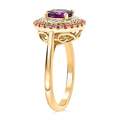 Luxoro 10K Yellow Gold AAA Radiant Ember Garnet, Padparadscha Sapphire, Diamond (G-H, I2) (0.16 cts) Ring (Size 10.0) (4.35 g) 2.15 ctw