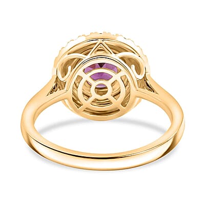 Luxoro AAA Radiant Ember Garnet, Padparadscha Sapphire and G-H I2 Diamond 2.15 ctw Ring in 10K Yellow Gold (Size 5.0) 4.35 Grams