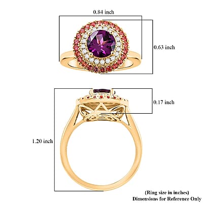 Luxoro AAA Radiant Ember Garnet, Padparadscha Sapphire and G-H I2 Diamond 2.15 ctw Ring in 10K Yellow Gold (Size 5.0) 4.35 Grams