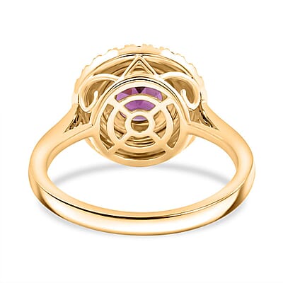 Luxoro AAA Radiant Ember Garnet, Padparadscha Sapphire and G-H I2 Diamond 2.15 ctw Ring in 10K Yellow Gold (Size 7.0) 4.35 Grams