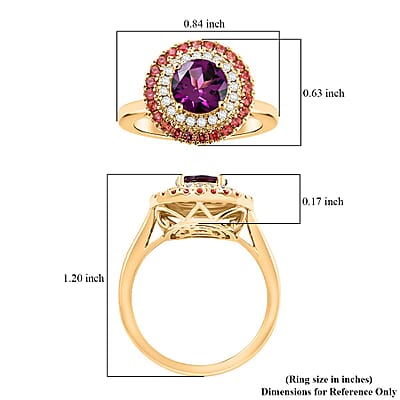 Luxoro AAA Radiant Ember Garnet, Padparadscha Sapphire and G-H I2 Diamond 2.15 ctw Ring in 10K Yellow Gold (Size 7.0) 4.35 Grams