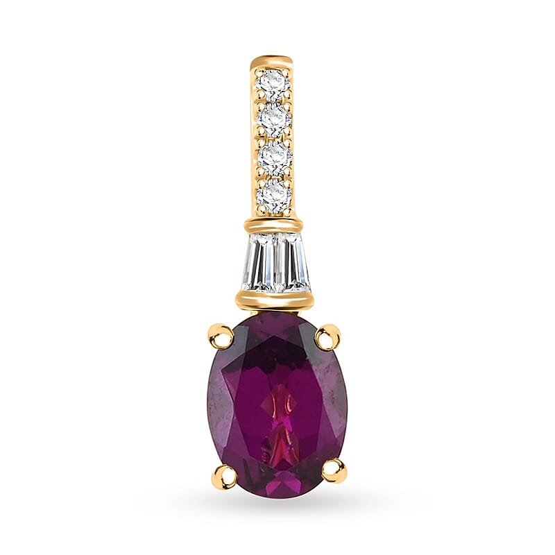 Certified & Appraised Luxoro AAA Radiant Ember Garnet and G-H I2 Diamond 1.55 ctw Pendant without Chain in 10K Yellow Gold