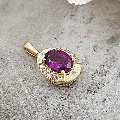 Luxoro AAA Radiant Ember Garnet and G-H I2 Diamond 1.60 ctw Pendant without Chain in 10K Yellow Gold
