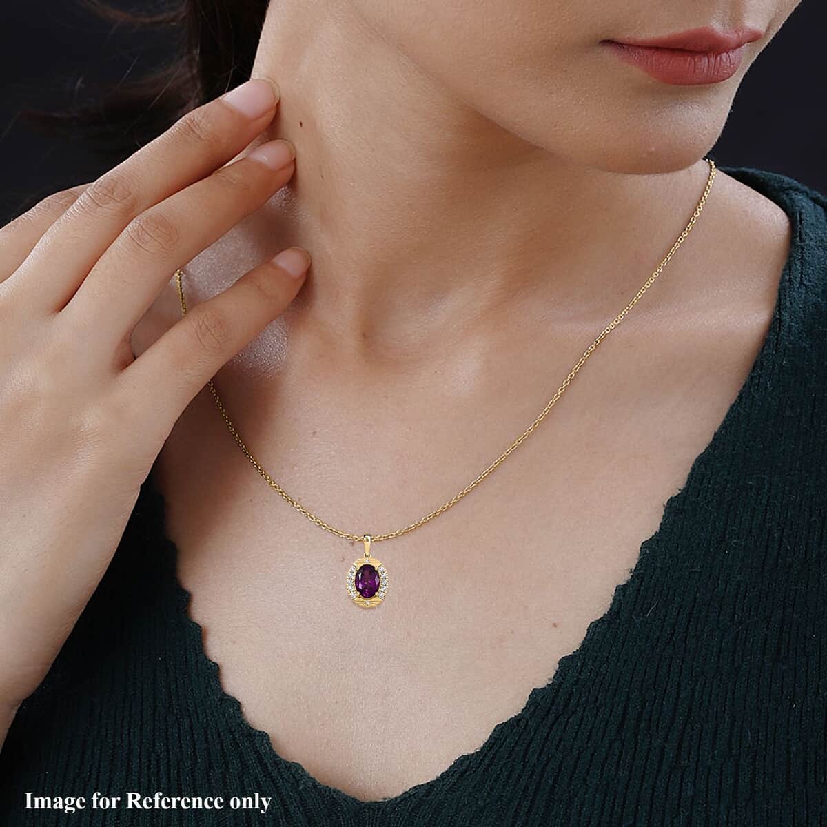 Luxoro AAA Radiant Ember Garnet and G-H I2 Diamond 1.60 ctw Pendant in 10K Yellow Gold image number 2